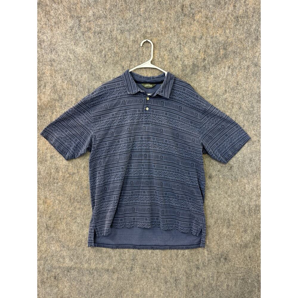 Orvis Men's Short Sleeve Cotton Polo Shirt Aztec Western Geometric Blue Size XL